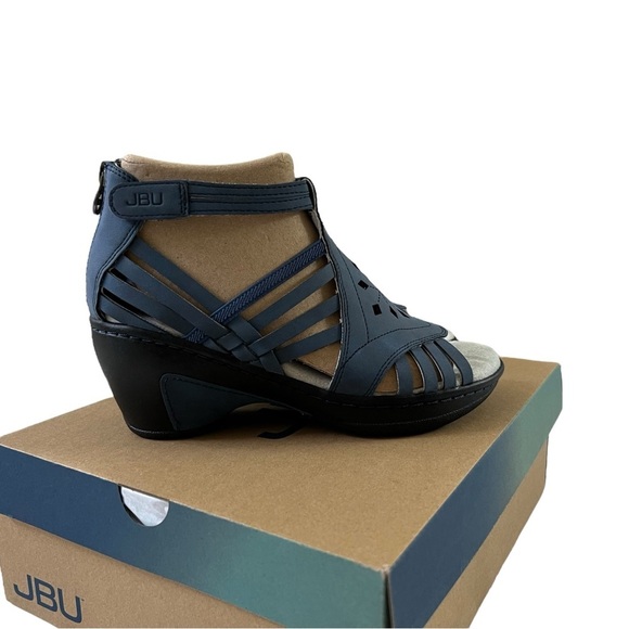 JBU Rowan Wedge Sandal Navy Blue With A Caged Upper Size 7 New In Box - Picture 4 of 8